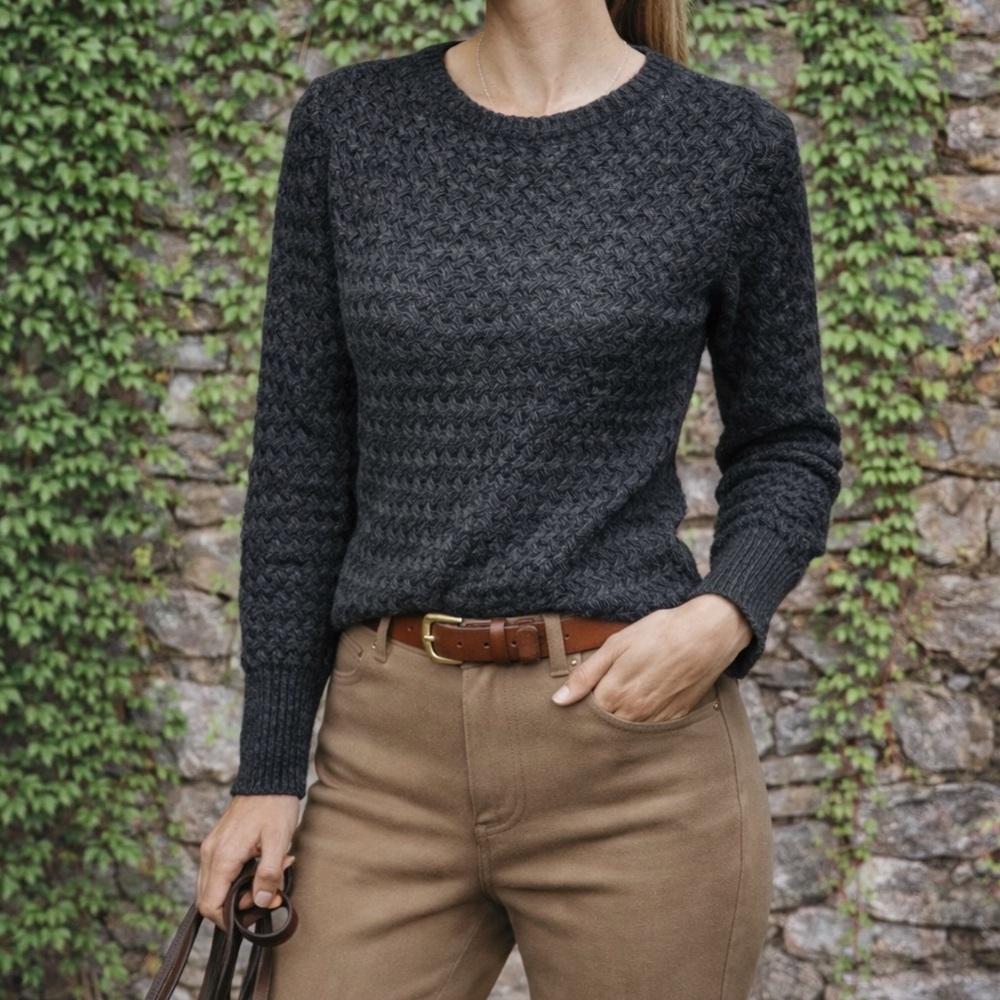 ATHLETA Oversized Charcoal Gray Textured Wool Blend Pullover Sweater, XXS